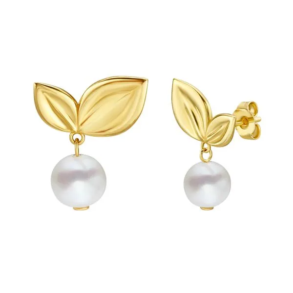 14K Cherry Leaf & Pearl Drop Studs Moseley Diamond Showcase Inc Lexington, SC