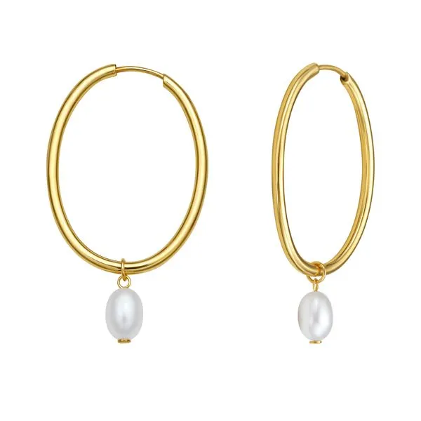 14K Pearl Drop Oval Hoops Scirto's Jewelry Lockport, NY