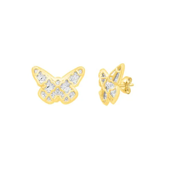 14K Gold Diamond Cut Checkered Butterfly Studs Alan Miller Jewelers Oregon, OH