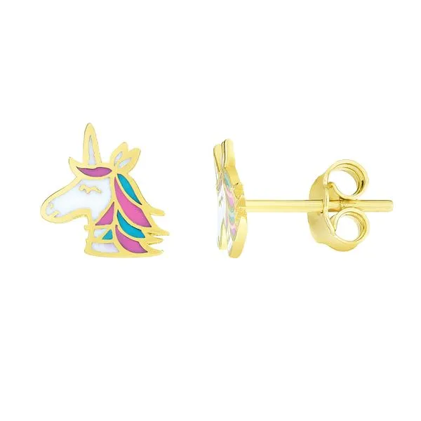 14K Gold Enamel Unicorn Stud Earring Alan Miller Jewelers Oregon, OH
