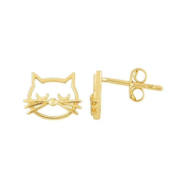 14K Gold Polished Cat Face Stud Earring Tennies Jewelry Appleton, WI