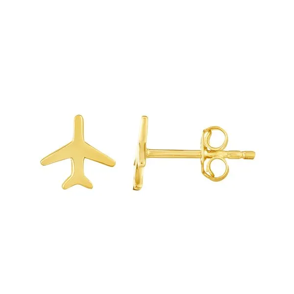 14K Gold Polished Airplane Stud Earring Tennies Jewelry Appleton, WI