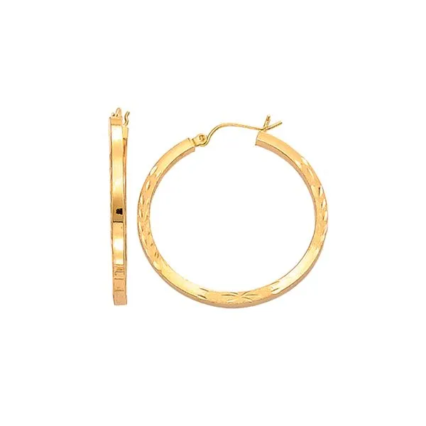 14K Yellow Gold Diamond Cut Hoop Earring Tennies Jewelry Appleton, WI