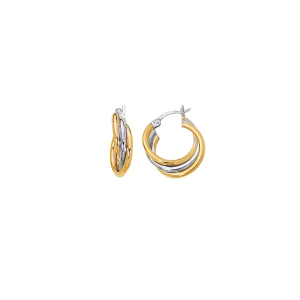 14K Yellow & White Gold Polished Triple Row Hoop Earring Tennies Jewelry Appleton, WI