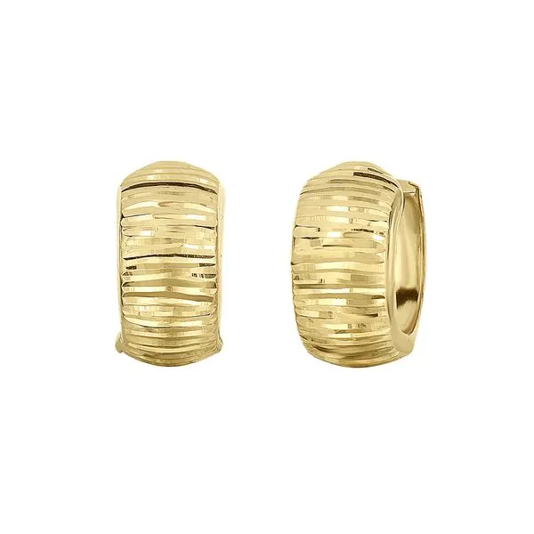 14K Gold Reversible Polished & Linear Diamond Cut Huggie Earring Tennies Jewelry Appleton, WI