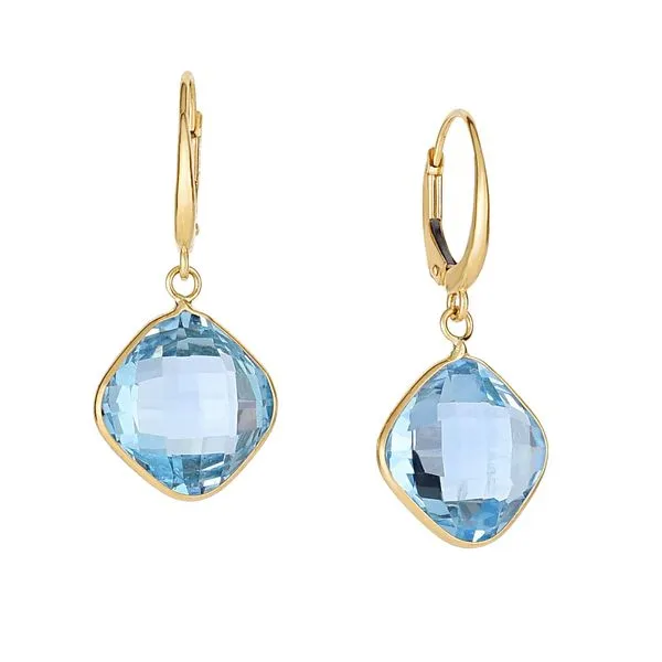 14K Gold Blue Topaz Cushion Drop Earrings Tennies Jewelry Appleton, WI