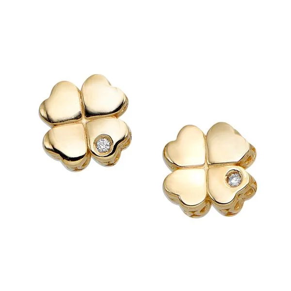 14K Gold .01ct Diamond Clover Stud Earring Tennies Jewelry Appleton, WI
