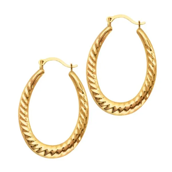 14K Gold Graduated Oval Twist Back to Back Hoop Earring Thomas A. Davis Jewelers Holland, MI
