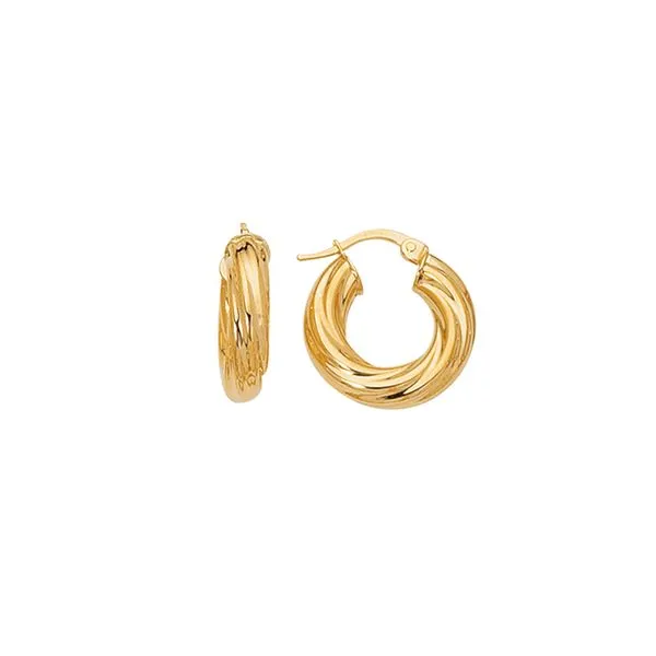 14K Yellow Gold Chubby Round Twist Hoop Earring Alan Miller Jewelers Oregon, OH