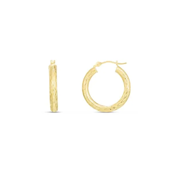 14K Yellow Gold 3x20mm Diamond Cut Hoop Earring Tennies Jewelry Appleton, WI