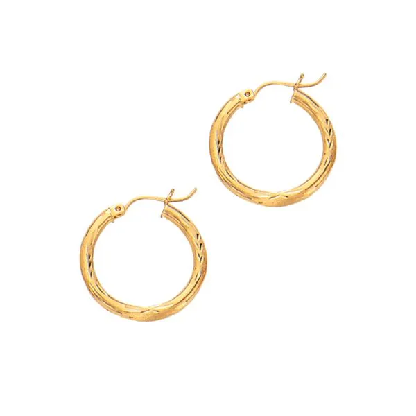 14K Yellow Gold Diamond Cut & Polished Design Hoop Earring Tennies Jewelry Appleton, WI