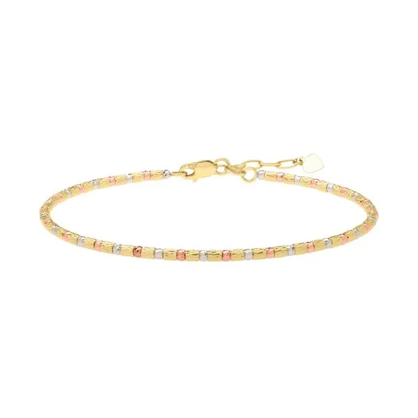 14K Gold Tri-Color Diamond Cut Bead Bracelet Alan Miller Jewelers Oregon, OH