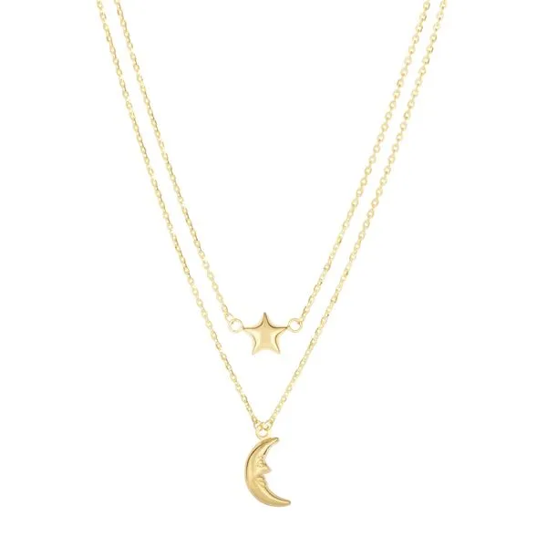 14K Gold Polished Moon & Star Multi-Strand Necklace Tennies Jewelry Appleton, WI