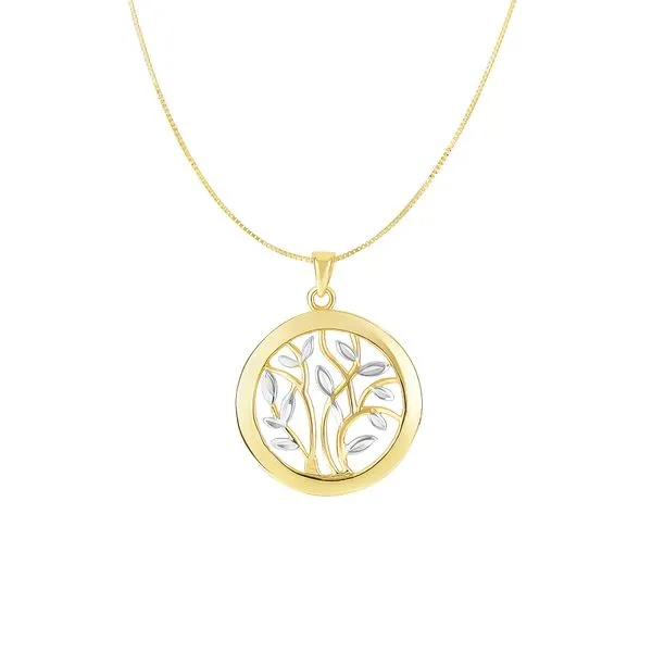 14K Two-tone Gold Tree of Life Polished Circle Necklace Thomas A. Davis Jewelers Holland, MI