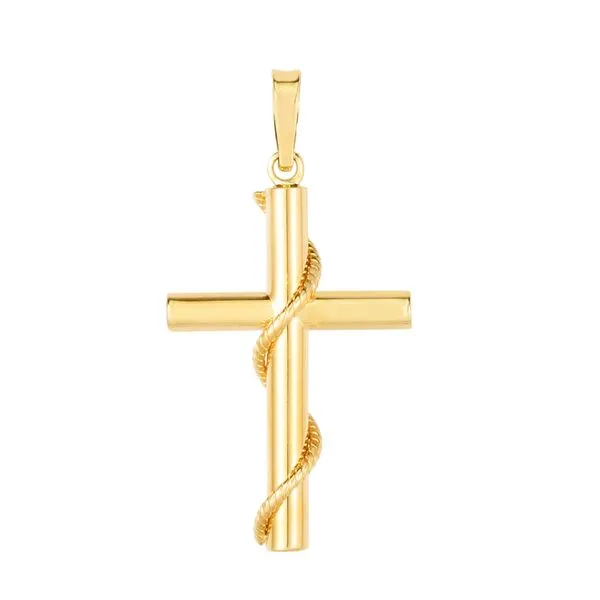 14K Gold Tube Cross with Rope Detail Tennies Jewelry Appleton, WI