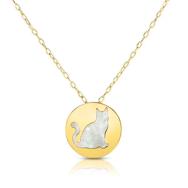 14K Gold Cat Mother of Pearl Necklace Tennies Jewelry Appleton, WI