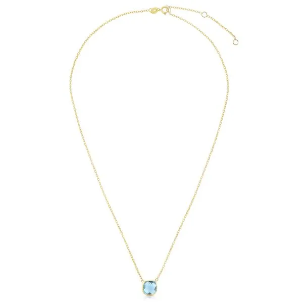 14K Gold Blue Topaz Cushion Solitiare Necklace Alan Miller Jewelers Oregon, OH