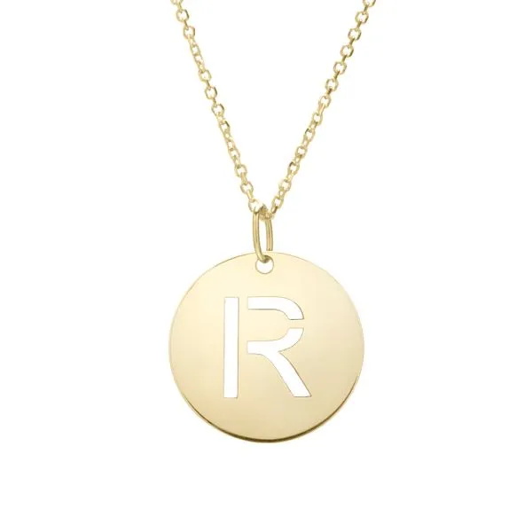 14K Gold Disc Initial R Necklace Rebel Diamonds New Hampton, IA