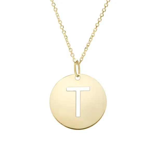 14K Gold Disc Initial T Necklace Rebel Diamonds New Hampton, IA