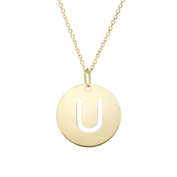 14K Gold Disc Initial U Necklace Rebel Diamonds New Hampton, IA