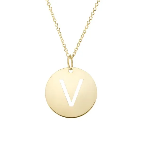 14K Gold Disc Initial V Necklace Tennies Jewelry Appleton, WI