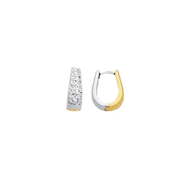 14K Two-tone Gold Reversible Diamond Cut Huggie Earring Alan Miller Jewelers Oregon, OH