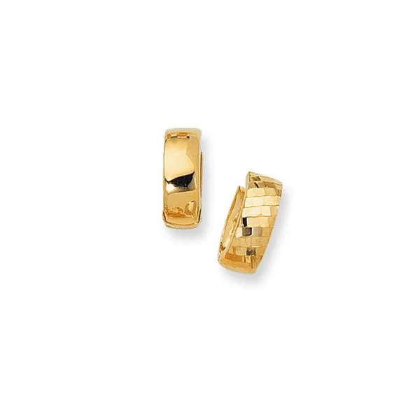 14K Gold Reversible Diamond Cut & Polished Huggie Earring Tennies Jewelry Appleton, WI