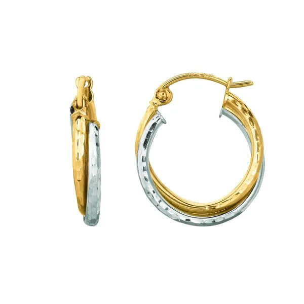 14K Gold Double Row Diamond Cut Hoop Earring Tennies Jewelry Appleton, WI
