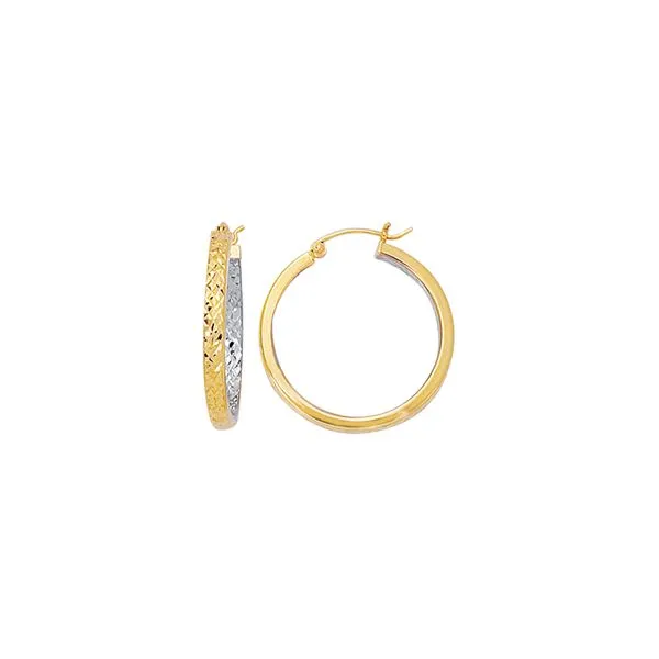 10K Gold Yellow Exterior White Interior Diamond Cut Hoop Earring Tennies Jewelry Appleton, WI