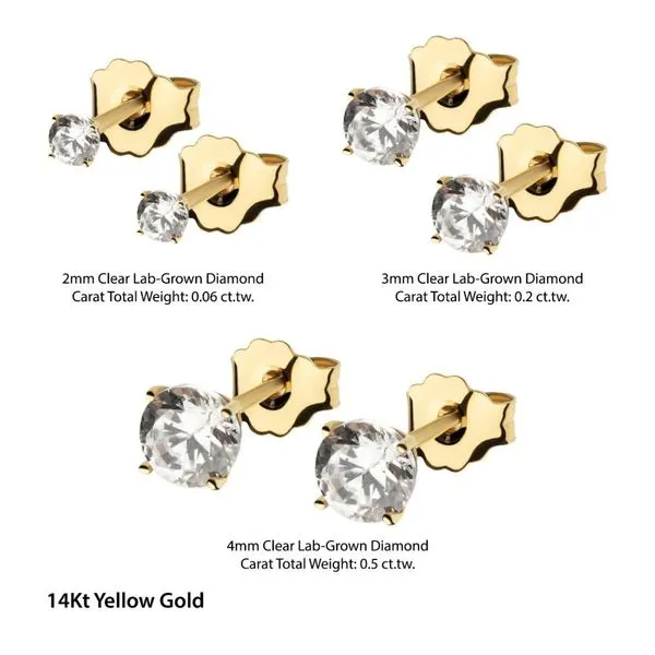 20g 14Kt Gold Stud Earrings with 4-Prong Lab-Grown Diamond & Butterfly Back Image 2 Woelk's House of Diamonds Russell, KS