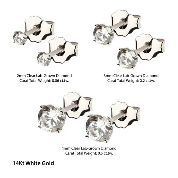 20g 14Kt Gold Stud Earrings with 4-Prong Lab-Grown Diamond & Butterfly Back Image 3 Woelk's House of Diamonds Russell, KS