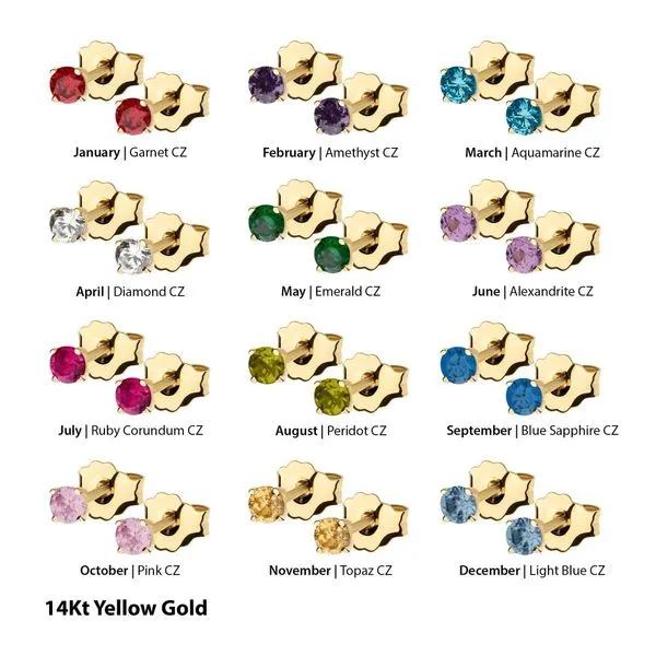 20g 14Kt Gold Birthstone Stud Earrings with 3mm 4-Prong Gem, Double Notch Post & Butterfly Back Image 2 Valentine's Fine Jewelry Dallas, PA