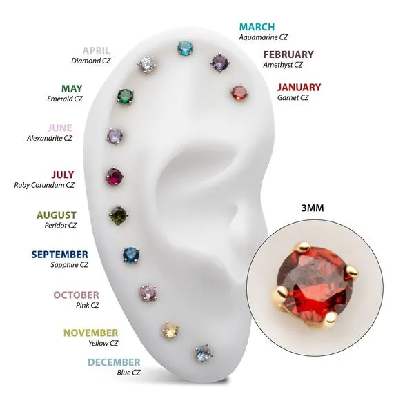 20g 14Kt Gold Birthstone Stud Earrings with 3mm 4-Prong Gem, Double Notch Post & Butterfly Back Image 5 Spath Jewelers Bartow, FL