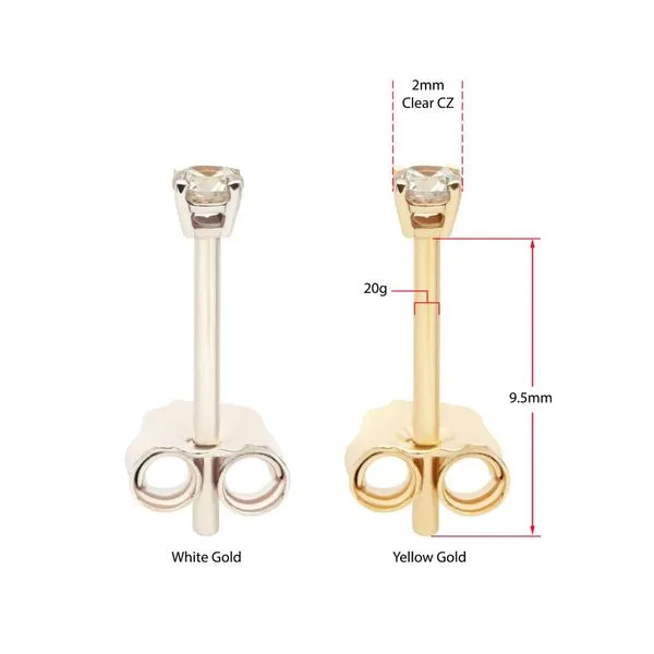 20g 14Kt Gold Birthstone Stud Earrings with 2mm 4-Prong Gem, Double Notch Post & Butterfly Back Image 4 Valentine's Fine Jewelry Dallas, PA