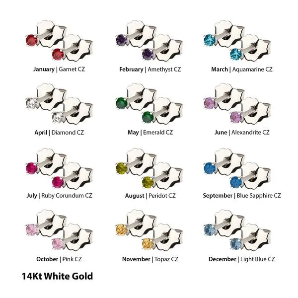 20g 14Kt Gold Birthstone Stud Earrings with 2mm 4-Prong Gem, Double Notch Post & Butterfly Back Image 3 Spath Jewelers Bartow, FL