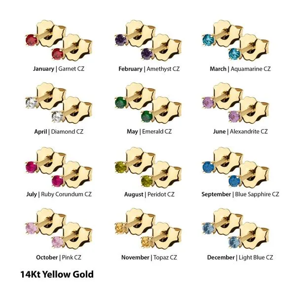 20g 14Kt Gold Birthstone Stud Earrings with 2mm 4-Prong Gem, Double Notch Post & Butterfly Back Image 2 Cellini Design Jewelers Orange, CT