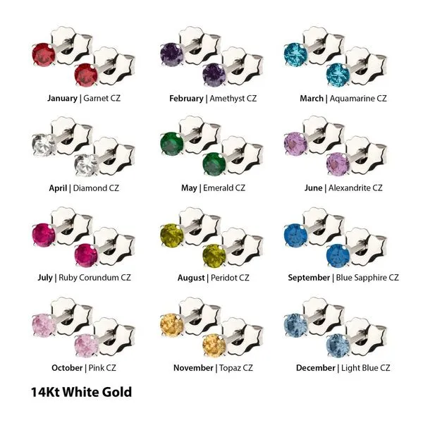 20g 14Kt Gold Birthstone Stud Earrings with 3mm 4-Prong Gem, Double Notch Post & Butterfly Back Image 3 Carroll's Jewelers Fort Lauderdale, FL