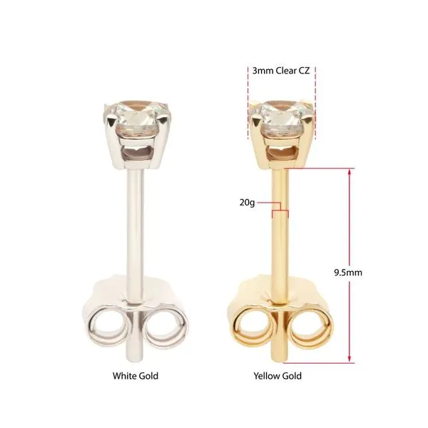 20g 14Kt Gold Birthstone Stud Earrings with 3mm 4-Prong Gem, Double Notch Post & Butterfly Back Image 4 Carroll's Jewelers Fort Lauderdale, FL