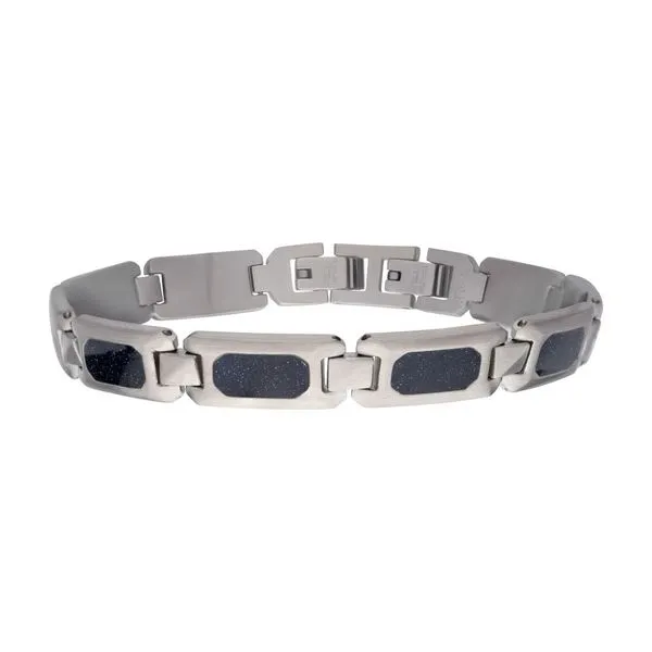 Matte Finish Stainless Steel Genuine Blue Sandstone Inlay Link Bracelet similar item image