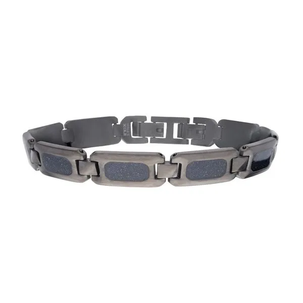 Matte Finish Gun Metal IP Genuine Blue Sandstone Inlay Link Bracelet Ask Design Jewelers Olean, NY