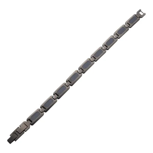 Matte Finish Gun Metal IP Genuine Blue Sandstone Inlay Link Bracelet Image 2 Ask Design Jewelers Olean, NY