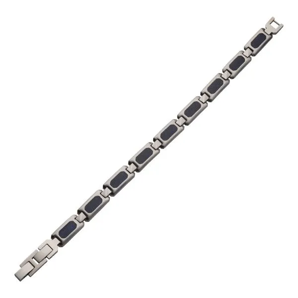 Matte Finish Stainless Steel Genuine Blue Sandstone Inlay Link Bracelet Image 2 Alexander Fine Jewelers Fort Gratiot, MI
