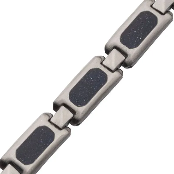Matte Finish Stainless Steel Genuine Blue Sandstone Inlay Link Bracelet Image 3 Alexander Fine Jewelers Fort Gratiot, MI