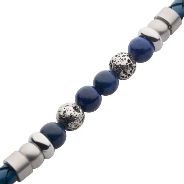 Blue Braided Leather with Lapis Lazuli Stone Bead Hybrid Bracelet Image 3 Daniel Jewelers Brewster, NY