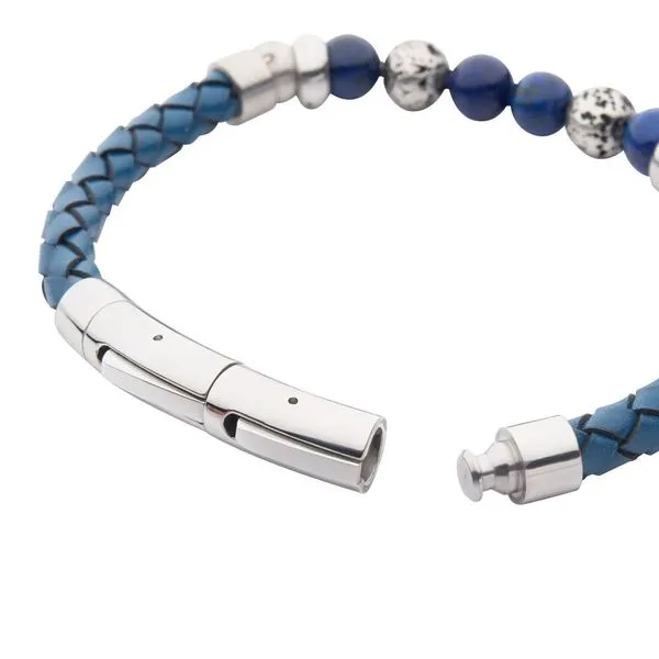 Blue Braided Leather with Lapis Lazuli Stone Bead Hybrid Bracelet Image 4 Daniel Jewelers Brewster, NY