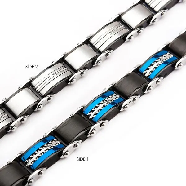 Double Sided Stainless Steel Black IP & Blue IP Reversible Bracelet Image 3 Carroll's Jewelers Fort Lauderdale, FL