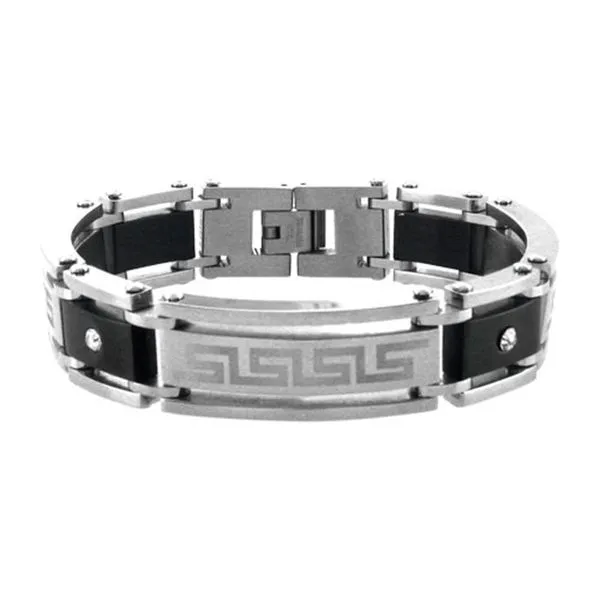 Steel & Black IP Bracelet with Greek Key Pattern Timmreck & McNicol Jewelers McMinnville, OR