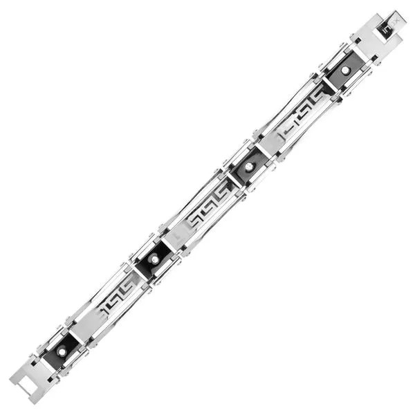 Steel & Black IP Bracelet with Greek Key Pattern Image 3 Timmreck & McNicol Jewelers McMinnville, OR