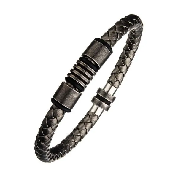 Metallic Grey Braided Leather Antique Beads Bracelet Image 2 Collard Jewelers League City, TX