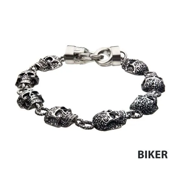 Steel Matte Finished Skull Chain Bracelet Ken Walker Jewelers Gig Harbor, WA